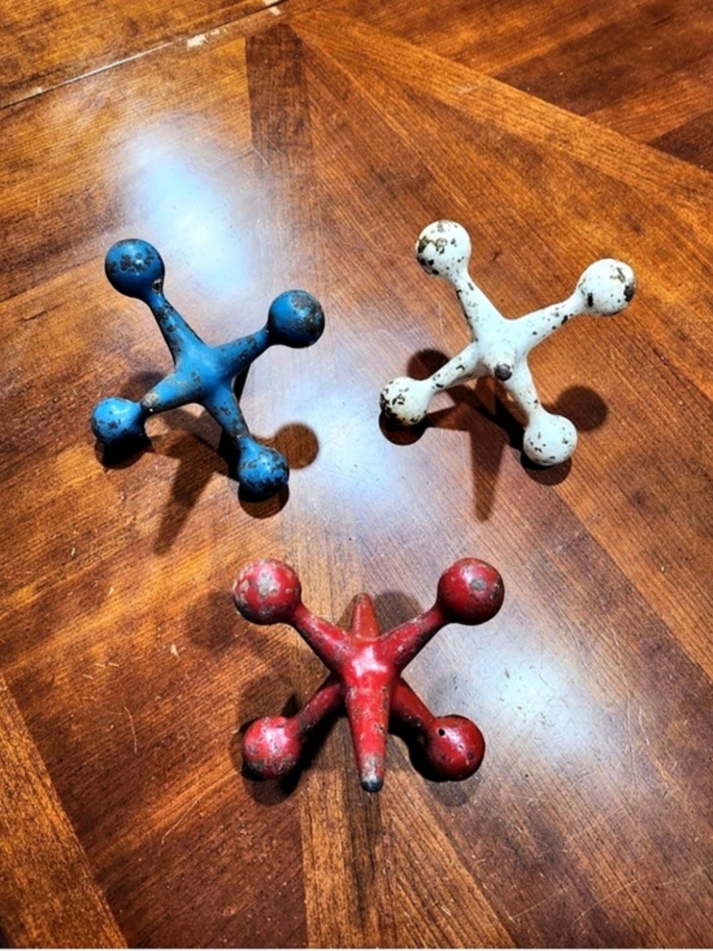 Set of 3 Antique Painted Steel Jacks Decor